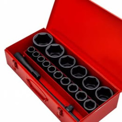 1” Drive 21pcs 6PT Deep Impact Socket Set, 27–80mm, Cr-Mo