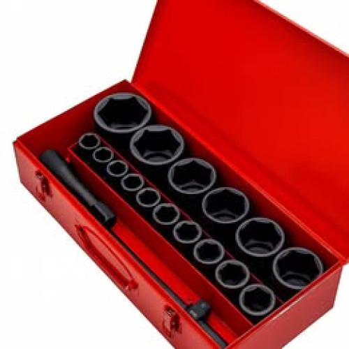 1” Drive 21pcs 6PT Deep Impact Socket Set, 27–80mm, Cr-Mo