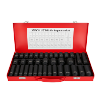 35PCS 1/2” Drive 12-point Heavy-Duty Metric Deep & Shallow Cr-Mo Air Impact Socket Set for Auto Repair