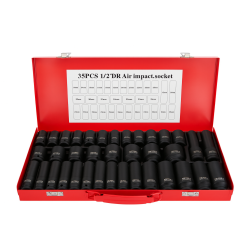35PCS 1/2” Drive 12-point Heavy-Duty Metric Deep & Shallow Cr-Mo Air Impact Socket Set for Auto Repair